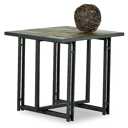 Metal End Table with Slate Style Top